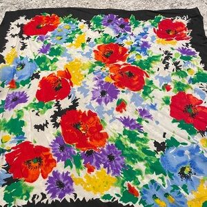Vintage Liz Claiborne Floral 100% Silk Scarf with Vibrant Colors